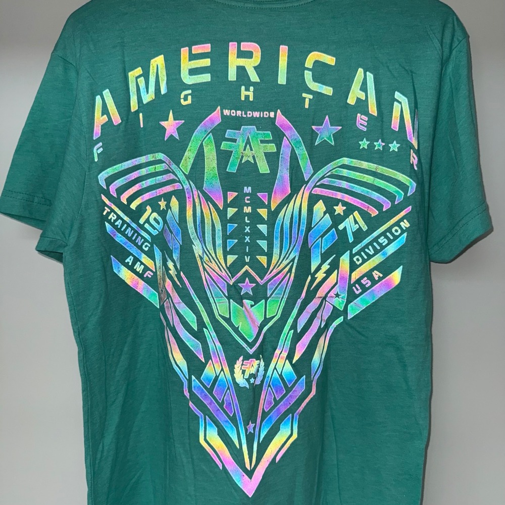 American Fighter Large Aqua Blue Foil‎ Print Buckle Exclusive Reflective BKE MMA